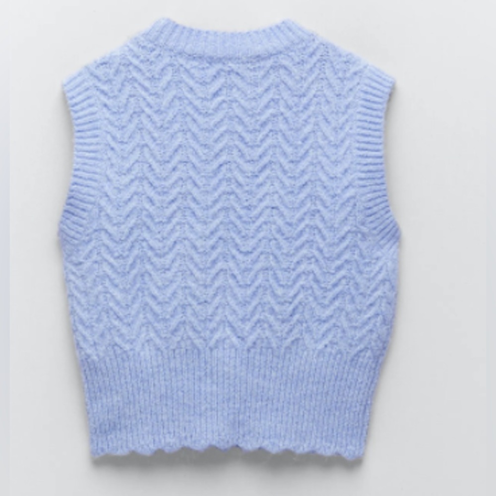 Zara Baby Blue Cable Knit Sweater Vest Wool Alpaca Blend - Picture 5 of 12